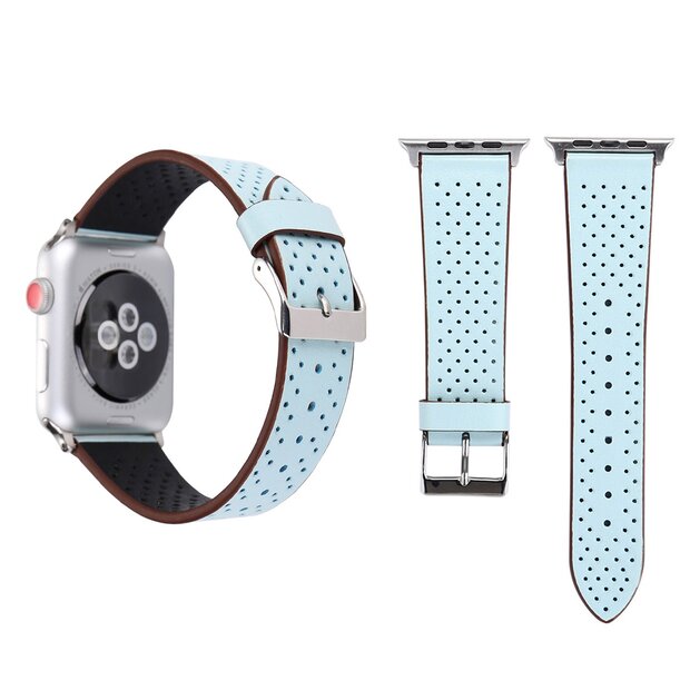 Dot Pattern Leren bandje - Licht blauw - Geschikt voor Apple Watch 38mm / 40mm / 41mm / 42mm
