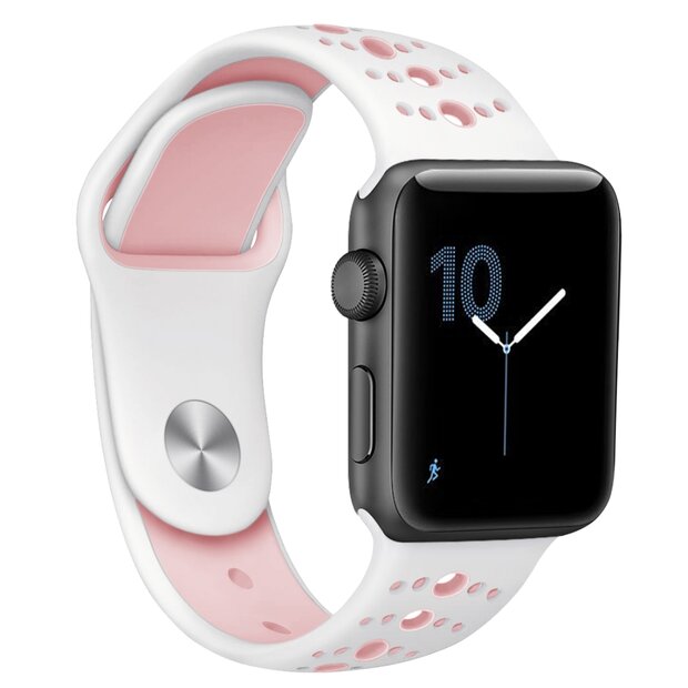 Sportbandje combi-kleuren - Wit + Roze - Geschikt voor Apple Watch 44mm / 45mm&nbsp;/ 46mm / 49mm