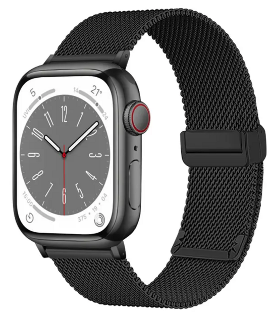 Milanese bandje met vouwbare magneetsluiting - Zwart - Geschikt voor Apple Watch 44mm / 45mm&nbsp;/ 46mm / 49mm
