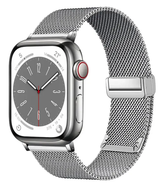 Milanese bandje met vouwbare magneetsluiting - Zilver - Geschikt voor Apple Watch 44mm / 45mm&nbsp;/ 46mm / 49mm