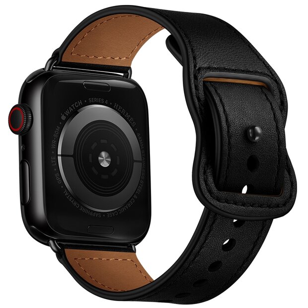 Leren bandje dubbele lus - Zwart - Geschikt voor Apple Watch 38mm / 40mm / 41mm / 42mm