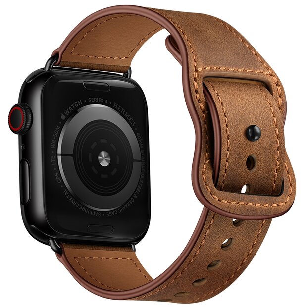 Leren bandje dubbele lus - Donkerbruin - Geschikt voor Apple Watch 44mm / 45mm&nbsp;/ 46mm / 49mm