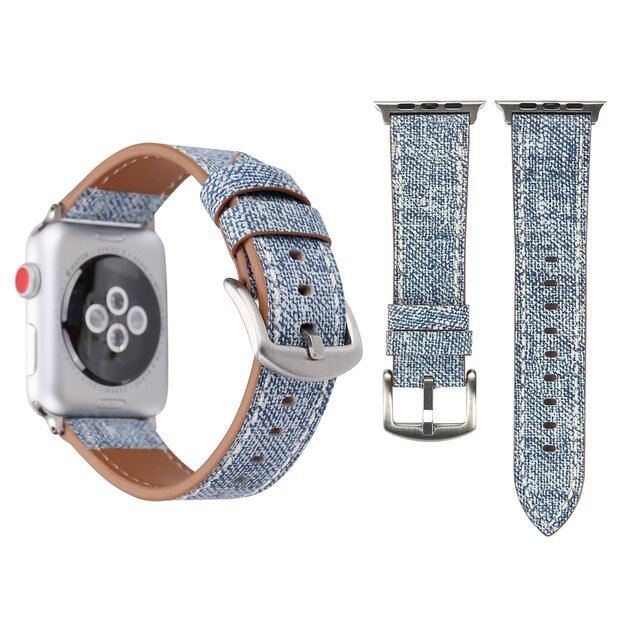 Denim Pattern Echt Leren bandje - Licht blauw - Geschikt voor Apple Watch 44mm / 45mm&nbsp;/ 46mm / 49mm