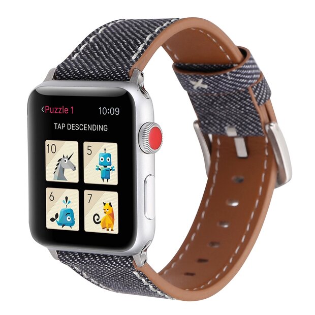 Denim Pattern Echt Leren bandje - Grijs - Geschikt voor Apple Watch 44mm / 45mm&nbsp;/ 46mm / 49mm