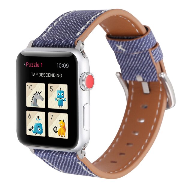 Denim Pattern Echt Leren bandje - Donker blauw - Geschikt voor Apple Watch 44mm / 45mm&nbsp;/ 46mm / 49mm