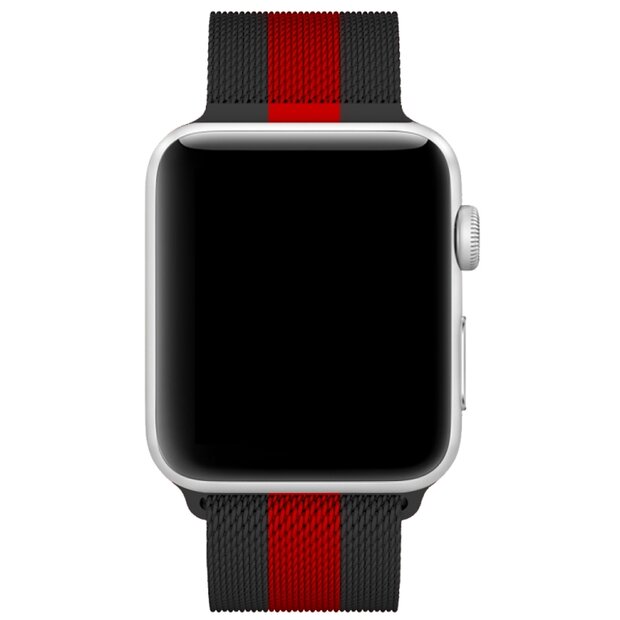 Milanese RVS bandje - Zwart met rood - Geschikt voor Apple Watch 38mm / 40mm / 41mm / 42mm
