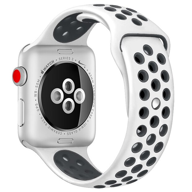 Sportbandje - Maat: S/M - Wit + Zwart - Geschikt voor Apple Watch 38mm / 40mm / 41mm / 42mm