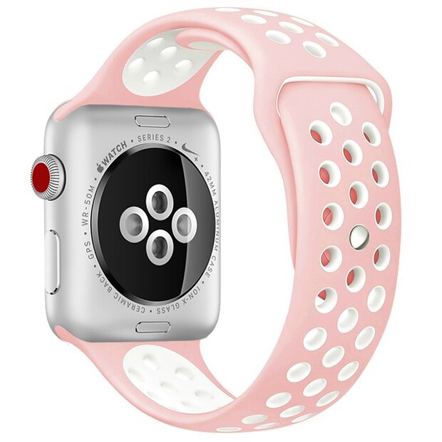 Sportbandje - Maat: S/M - Roze + Wit - Geschikt voor Apple Watch 38mm / 40mm / 41mm / 42mm