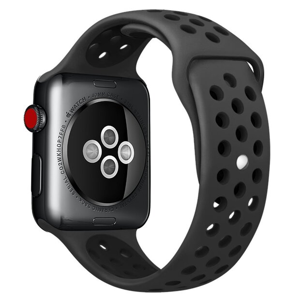 Sportbandje - Maat: M/L - Zwart - Geschikt voor Apple Watch 38mm / 40mm / 41mm / 42mm