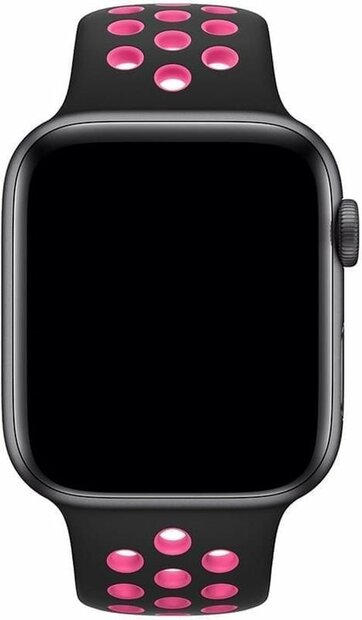 Sportbandje - Maat: S/M - Zwart + Roze - Geschikt voor Apple Watch 44mm / 45mm&nbsp;/ 46mm / 49mm