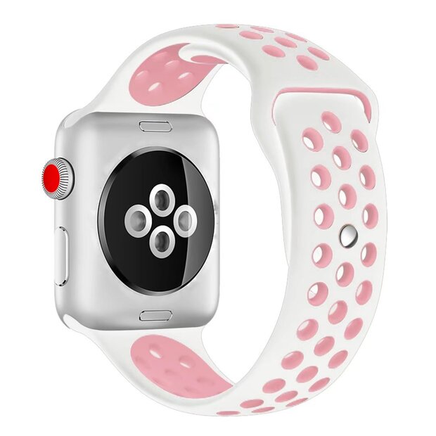 Sportbandje - Maat: S/M - Wit + Roze - Geschikt voor Apple Watch 44mm / 45mm&nbsp;/ 46mm / 49mm
