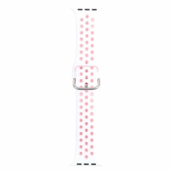 Siliconen sportband met gesp - Wit + Roze - Geschikt voor Apple Watch 44mm / 45mm&nbsp;/ 46mm / 49mm