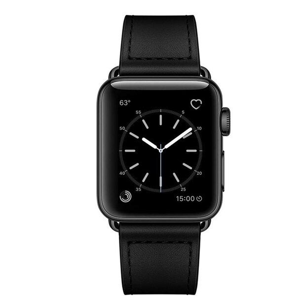 Leren bandje - Zwart - Geschikt voor Apple Watch 44mm / 45mm&nbsp;/ 46mm / 49mm