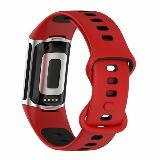 FitBit Charge 5 &amp; 6 Sportbandje met dubbele lus - Rood / zwart - Tweekleurig - Maat: L