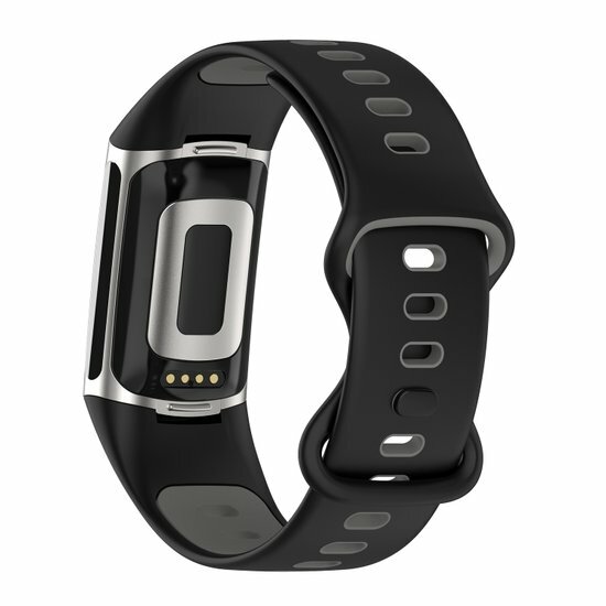 FitBit Charge 5 &amp; 6 Sportbandje met dubbele lus - Zwart / grijs - Tweekleurig - Maat: L