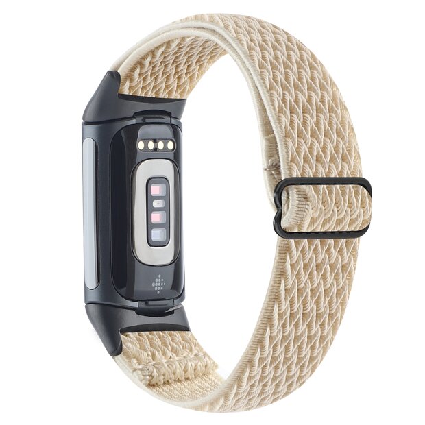 FitBit Charge 5 &amp; 6 Elastische solo loop nylon bandje - Beige