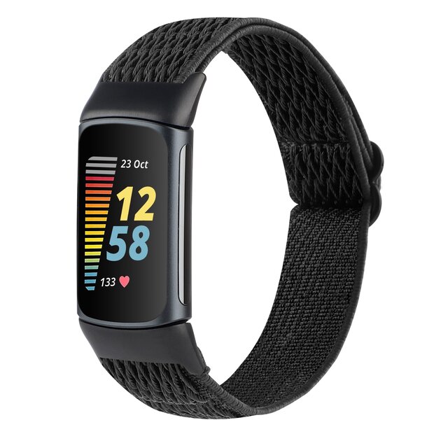 FitBit Charge 5 &amp; 6 Elastische solo loop nylon bandje - Zwart