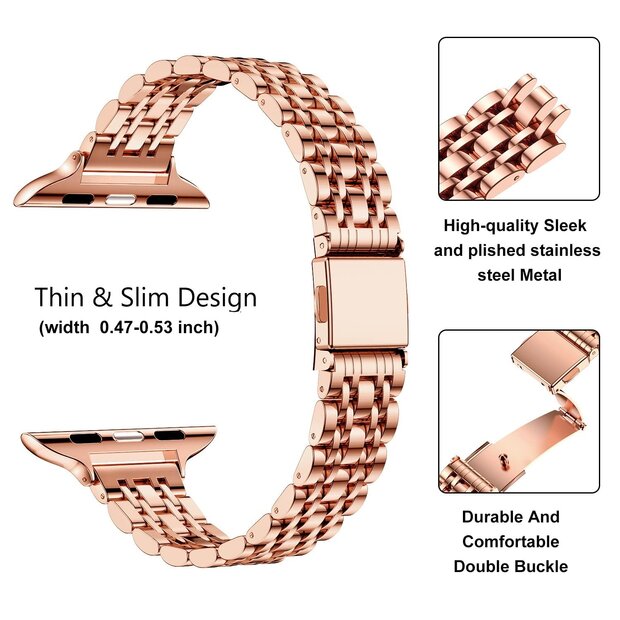 Stalen slim fit band - Ros&eacute; goud - Geschikt voor Apple watch 38mm / 40mm / 41mm / 42mm