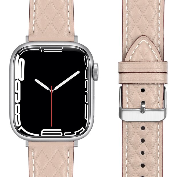 Leren bandje met diamant patroon - Beige - Geschikt voor Apple Watch 44mm / 45mm&nbsp;/ 46mm / 49mm