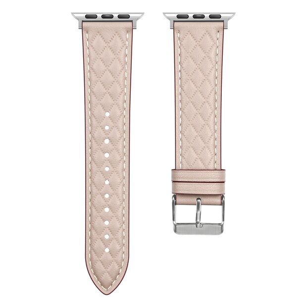Leren bandje met diamant patroon - Beige - Geschikt voor Apple Watch 44mm / 45mm&nbsp;/ 46mm / 49mm