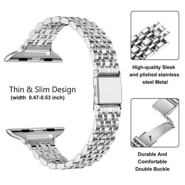 Stalen slim fit band - Sterrenlicht / Starlight - Geschikt voor Apple watch 38mm / 40mm / 41mm / 42mm