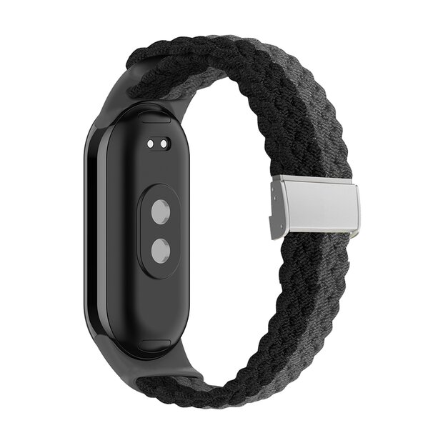 Braided nylon bandje - Zwart met grijs - Xiaomi Smart Band 8 / 9 / 10