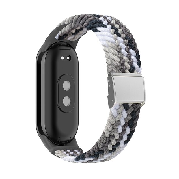Braided nylon bandje - Grijs met wit - Xiaomi Smart Band 8 / 9 / 10