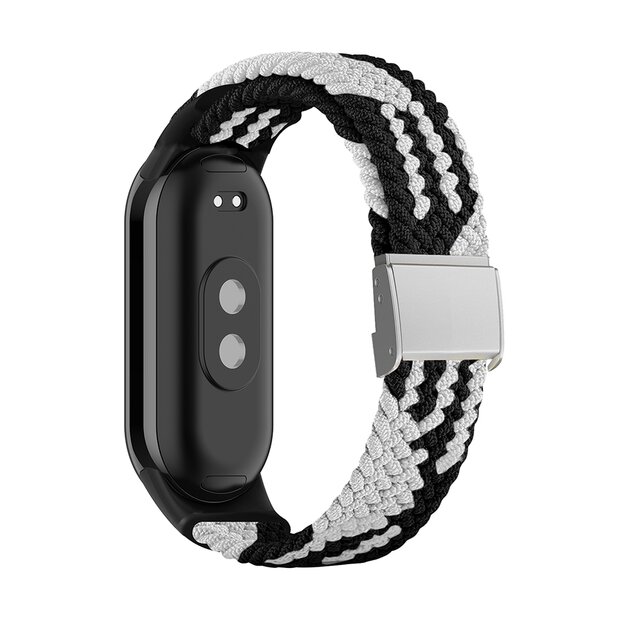 Braided nylon bandje - Zwart met wit - Xiaomi Smart Band 8 / 9 / 10