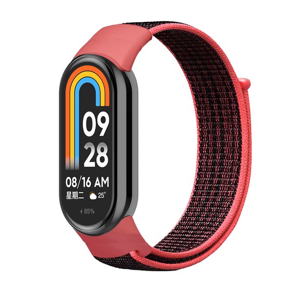Sport loop nylon bandje - Zwart met lichtrood - Xiaomi Smart Band 8 / 9 / 10