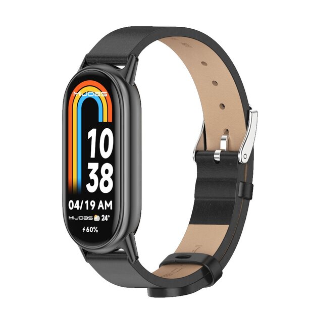 PU leren bandje - Zwart met zwarte aansluiting - Xiaomi Smart Band 8 / 9 / 10