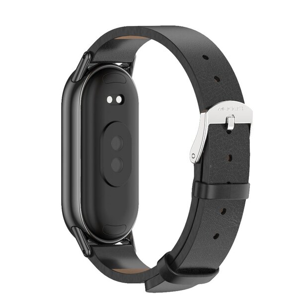 PU leren bandje - Zwart met zwarte aansluiting - Xiaomi Smart Band 8 / 9 / 10