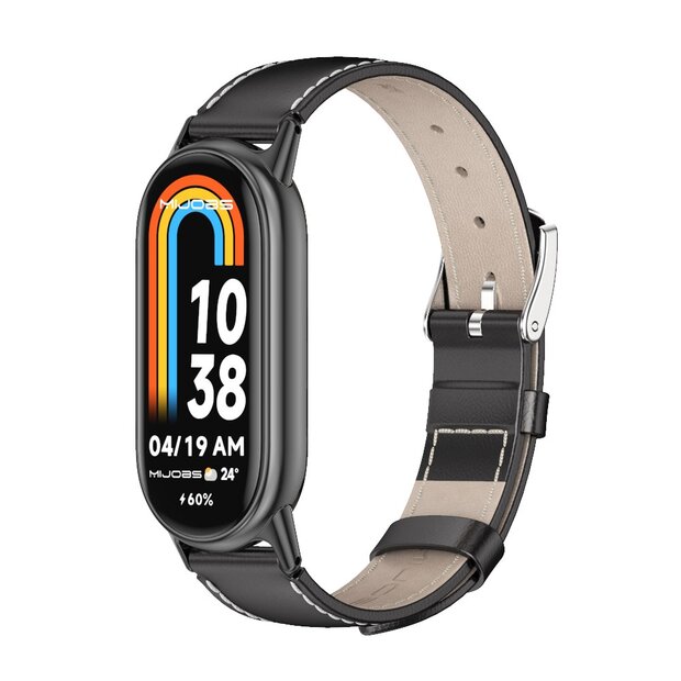 Echt leren bandje - Zwart met zwarte aansluiting - Xiaomi Smart Band 8 / 9 / 10