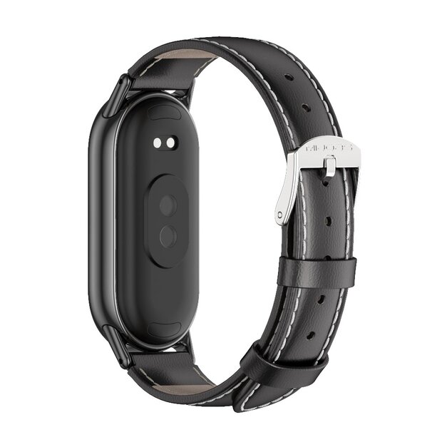 Echt leren bandje - Zwart met zwarte aansluiting - Xiaomi Smart Band 8 / 9 / 10