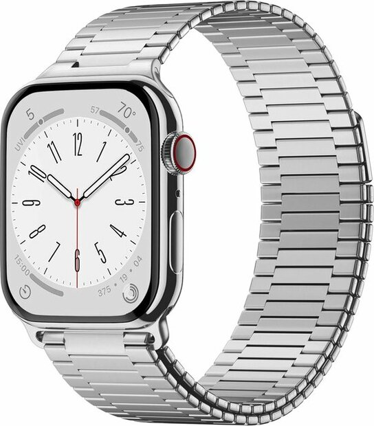 Magnetische stalen band - Zeer sterke magneet - Zilver - Geschikt voor Apple Watch 44mm / 45mm&nbsp;/ 46mm / 49mm