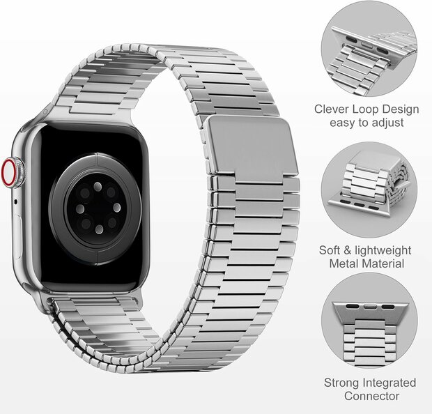 Magnetische stalen band - Zeer sterke magneet - Zilver - Geschikt voor Apple Watch 44mm / 45mm&nbsp;/ 46mm / 49mm