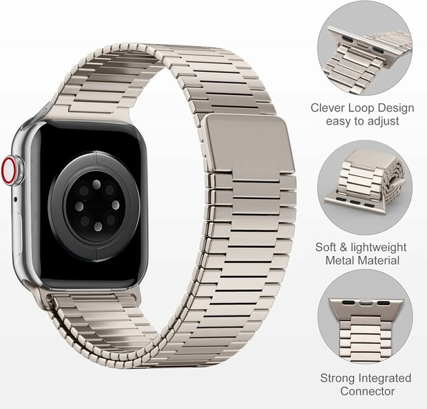 Magnetische stalen band - Zeer sterke magneet - Titanium kleur - Geschikt voor Apple Watch 44mm / 45mm&nbsp;/ 46mm / 49mm