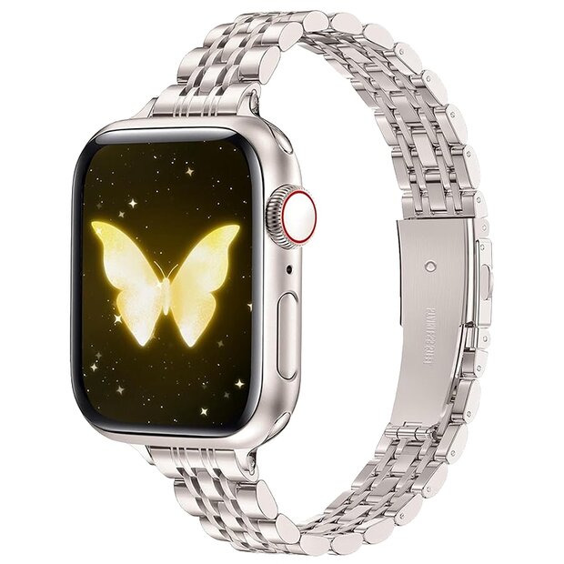 Stalen slim fit band - Sterrenlicht / Starlight - Geschikt voor Apple watch 44mm / 45mm&nbsp;/ 46mm / 49mm