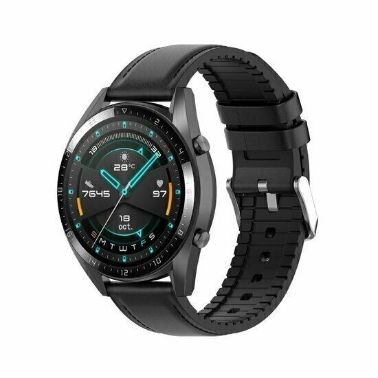 leer + siliconen bandje - Zwart - Huawei Watch 4 (pro) / 3 (pro) / Ultimate