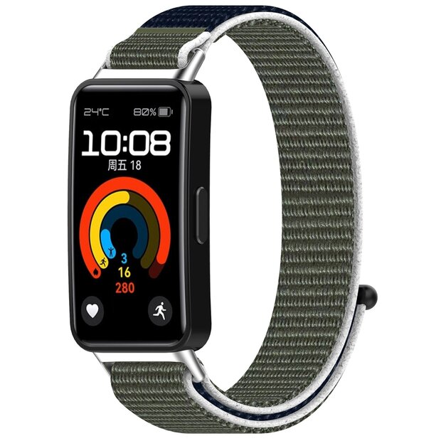 Sport loop nylon bandje - Blauw / groen - Huawei Band 10 / 9 / 8