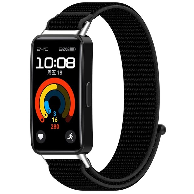 Sport loop nylon bandje - Zwart - Huawei Band 10 / 9 / 8