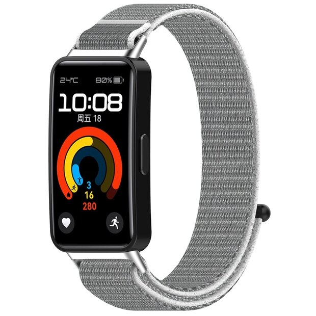 Sport loop nylon bandje - Lichtgrijs - Huawei Band 10 / 9 / 8