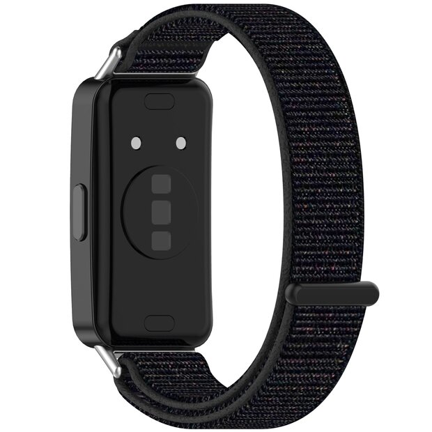 Sport loop nylon bandje - Zwart gem&ecirc;leerd - Huawei Band 10 / 9 / 8