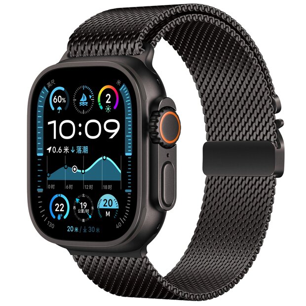 Milanese loop band met klik-sluiting - Zwart - Geschikt voor Apple Watch 44mm / 45mm / 46mm / 49mm