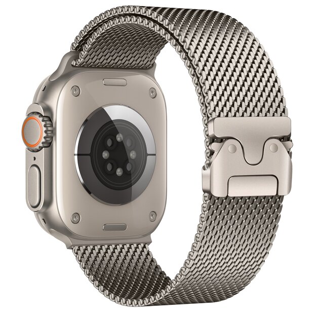 Milanese loop band met klik-sluiting - Titanium kleur - Geschikt voor Apple Watch 44mm / 45mm / 46mm / 49mm