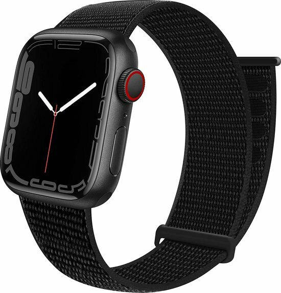 Nylon sport loop band - Zwart - Extra sterke klittenbandsluiting - Geschikt voor Apple Watch 44mm / 45mm&nbsp;/ 46mm / 49mm