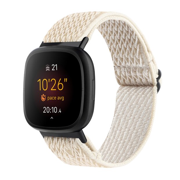 Fitbit Versa 3/4 &amp; Sense 1/2 Nylon loop bandje - Beige