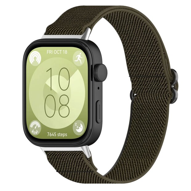 Elastische nylon band - Donkergroen - Huawei Watch Fit 3 / Fit 4
