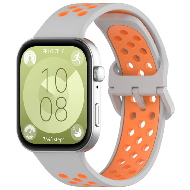 Tweekleurige siliconen band - Grijs met oranje - Huawei Watch Fit 3 / Fit 4