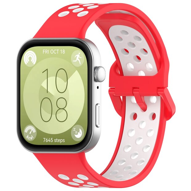 Tweekleurige siliconen band - Rood met wit - Huawei Watch Fit 3 / Fit 4