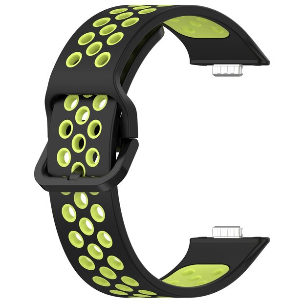 Tweekleurige siliconen band - Zwart met groen - Huawei Watch Fit 3 / Fit 4